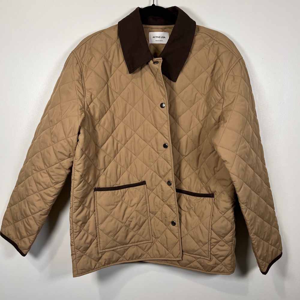 Active USA Womens Quilted Barn Jacket Corduroy Collar Tan J14818 Large